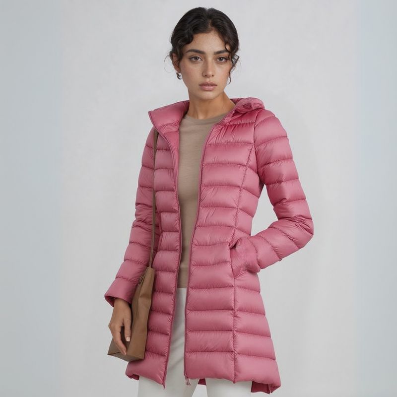 Jaqueta Puffer Feminina Alongada Pluma de Ganso
