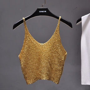 Cropped Feminino Com Brilho Dourado - Coradon