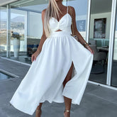 Vestido Midi Decote Torcido Khloé  Branco - Coradon