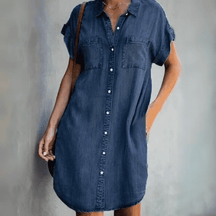 Vestido Jeans Decote V Jasmine Azul Escuro - Coradon