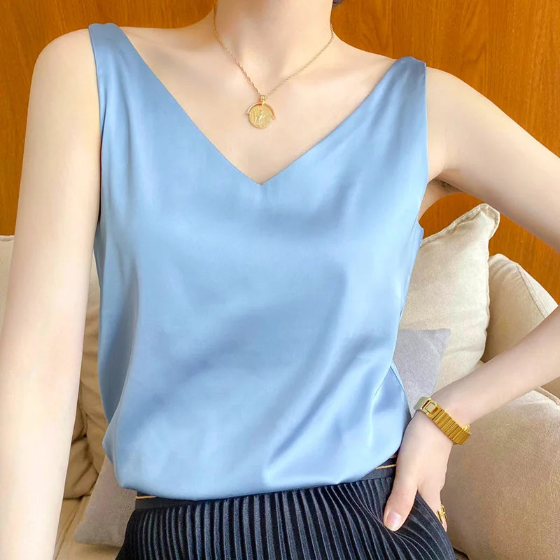 Blusa Feminina Seda Marcela Azul Claro - Coradon