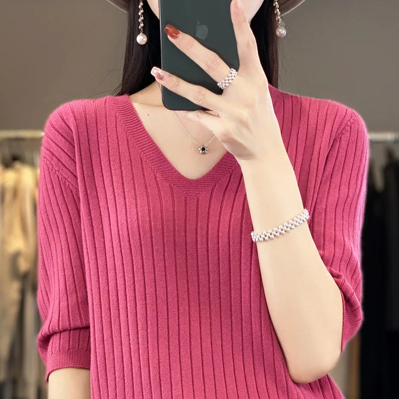 Blusa Feminina Decote Em V Mari Rosa - Coradon