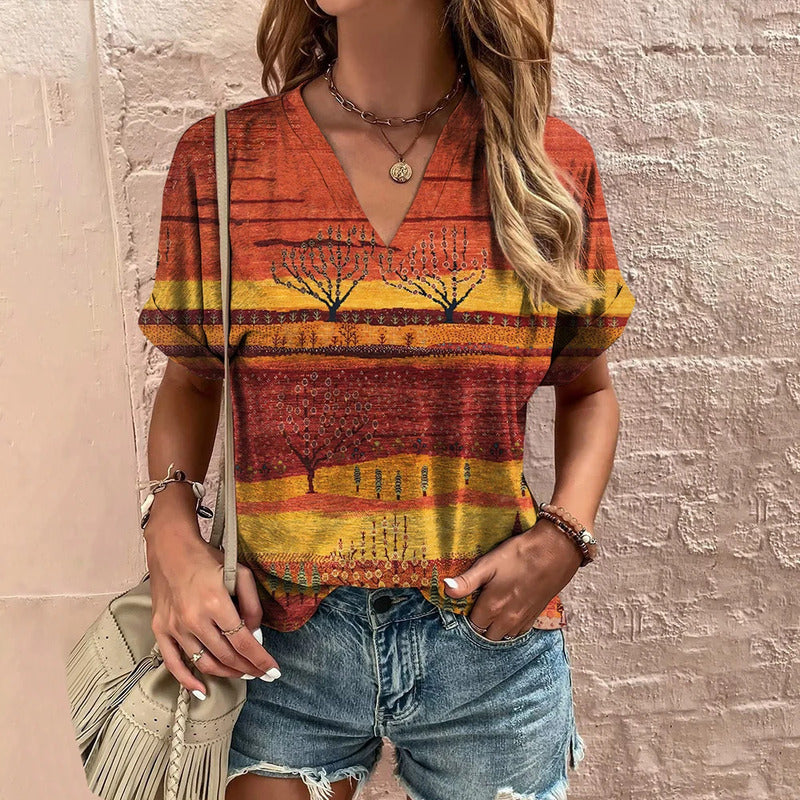Blusa Feminina Manga Curta Retro