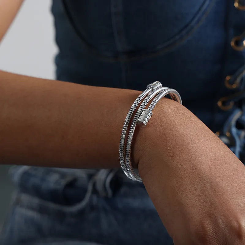 Bracelete Espiral Detalhado Banhado em Ouro 18K - Coradon