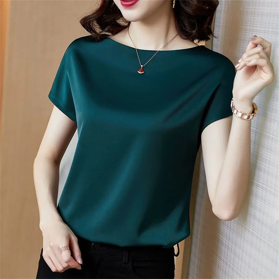 Blusa Feminina Seda Manga Curta Lolla