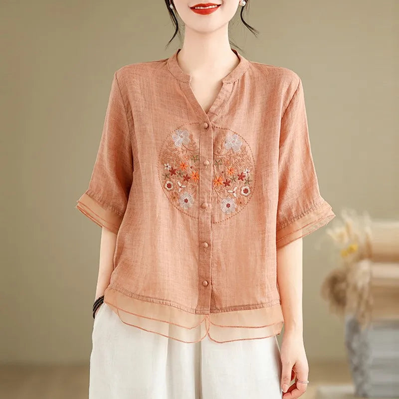 Camisa Feminina Floral Gola V Adhalia