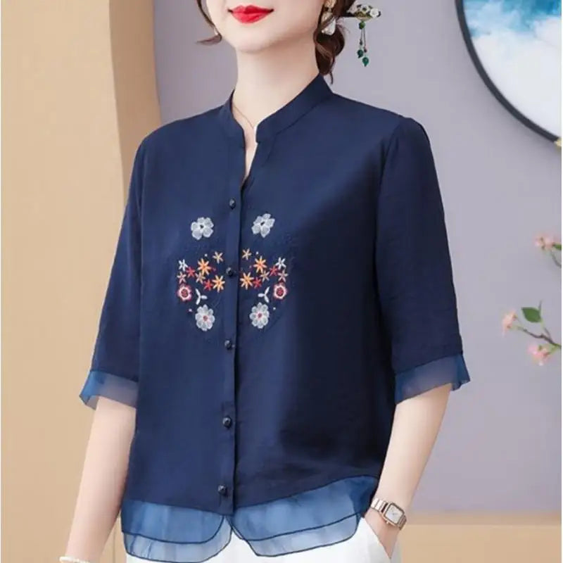 Camisa Feminina Floral Gola V Adhalia