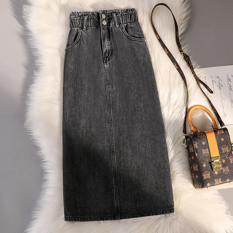 Saia Jeans Midi Com Fenda Carol