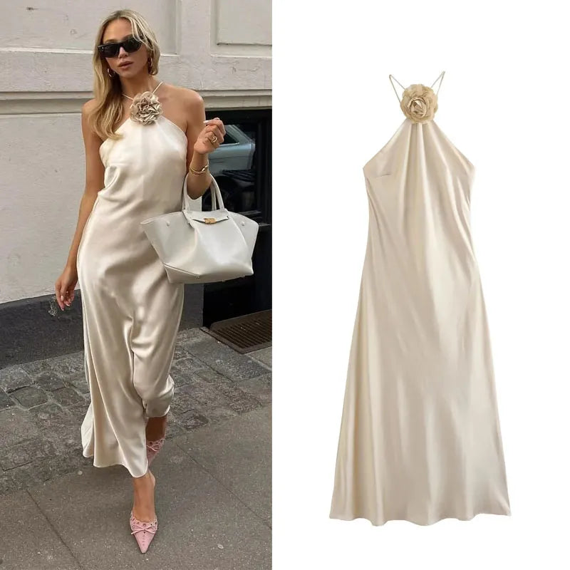 Vestido Midi Festa Seda Cetim Yara - Coradon
