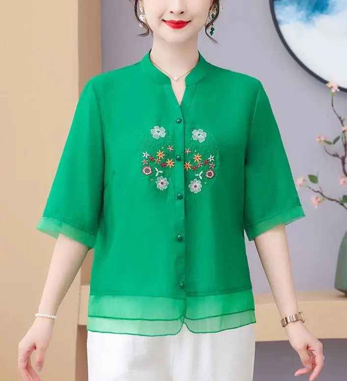 Camisa Feminina Floral Gola V Adhalia