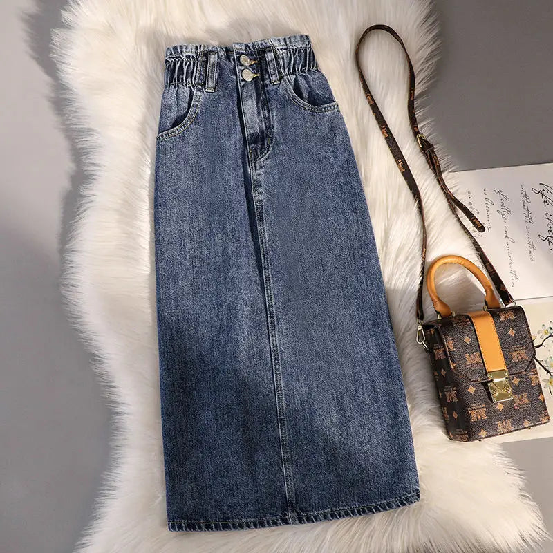 Saia Jeans Midi Com Fenda Carol