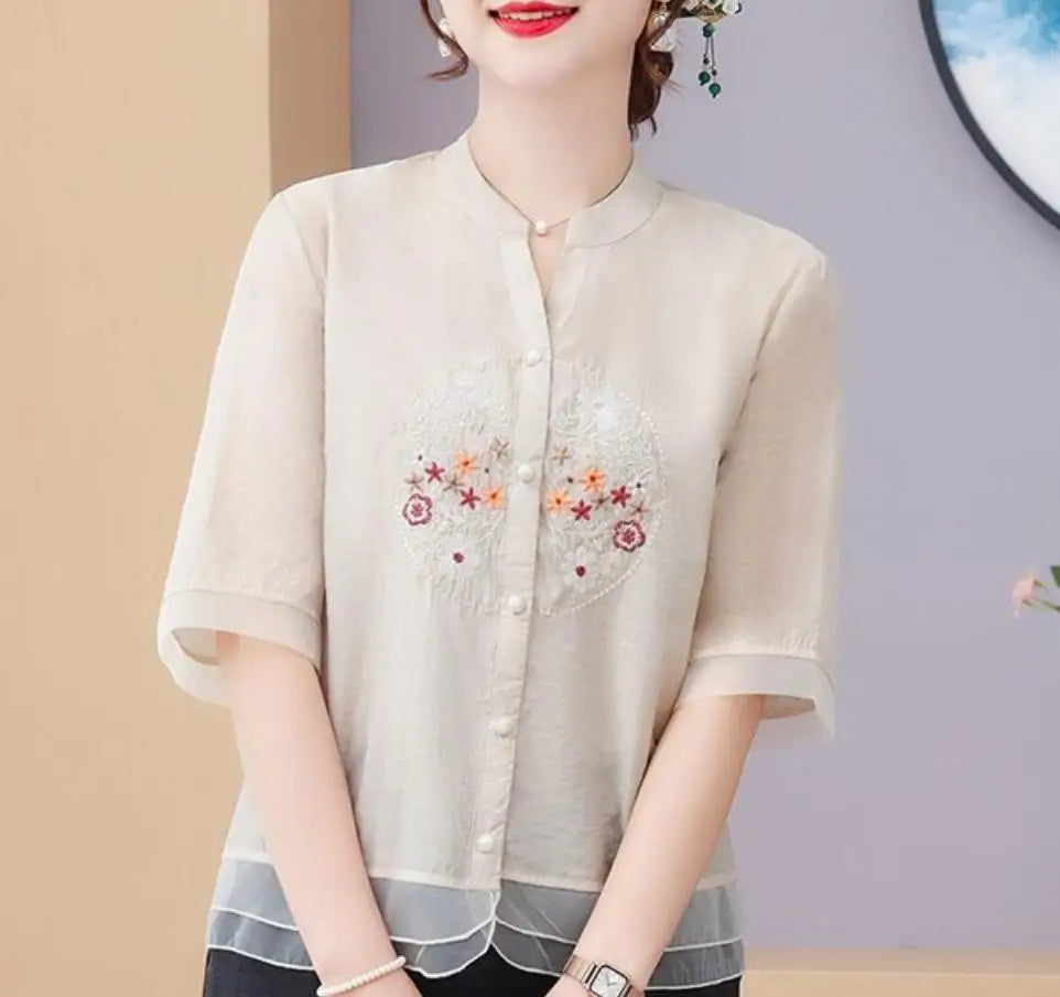 Camisa Feminina Floral Gola V Adhalia