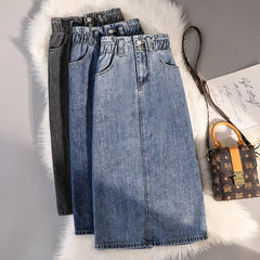 Saia Jeans Midi Com Fenda Carol