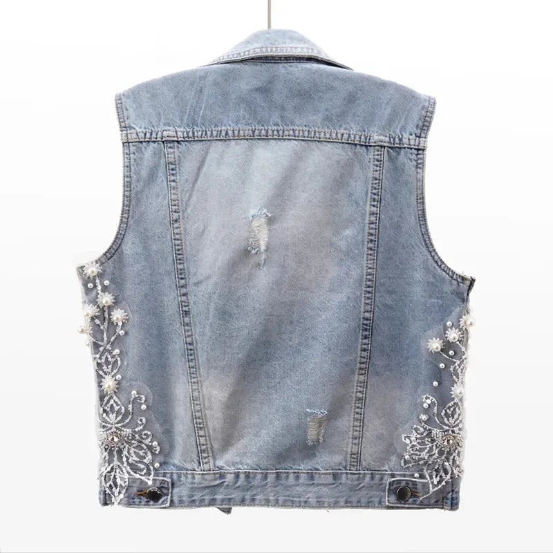 Colete Jeans Bordado Curto Feminino Luara - Coradon