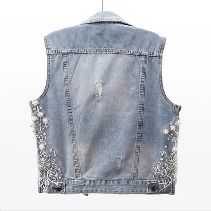 Colete Jeans Bordado Curto Feminino Luara - Coradon