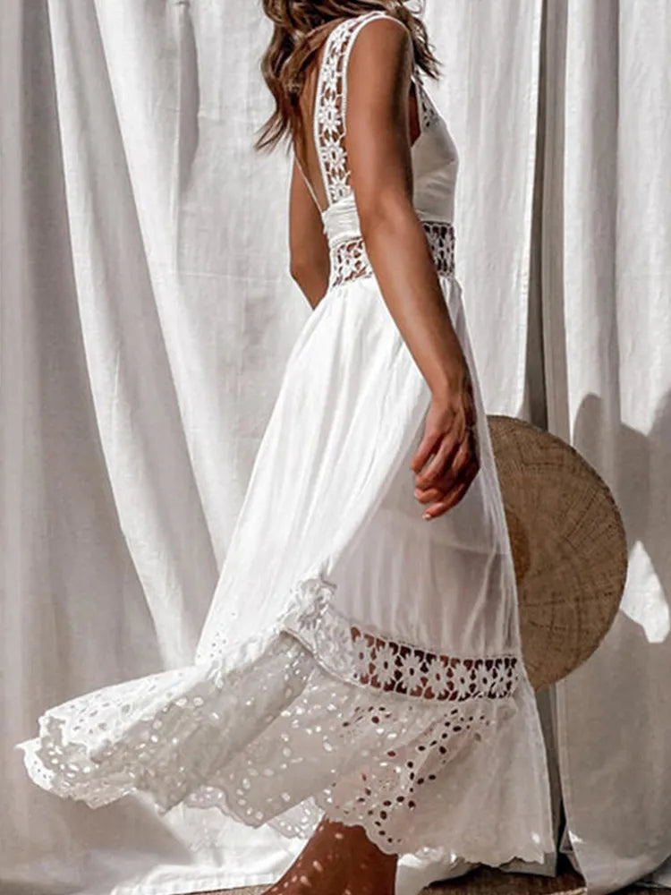 Vestido Midi Branco Laise Carolina