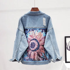 Jaqueta Jeans Estampada Strass Floribela - Coradon