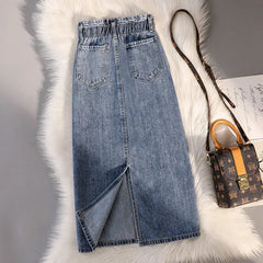 Saia Jeans Midi Com Fenda Carol