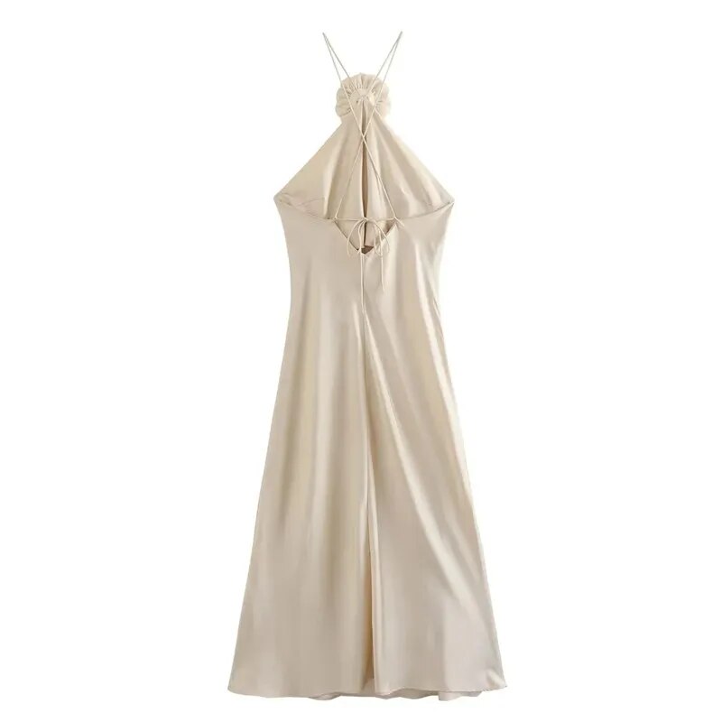 Vestido Midi Festa Seda Cetim Yara - Coradon