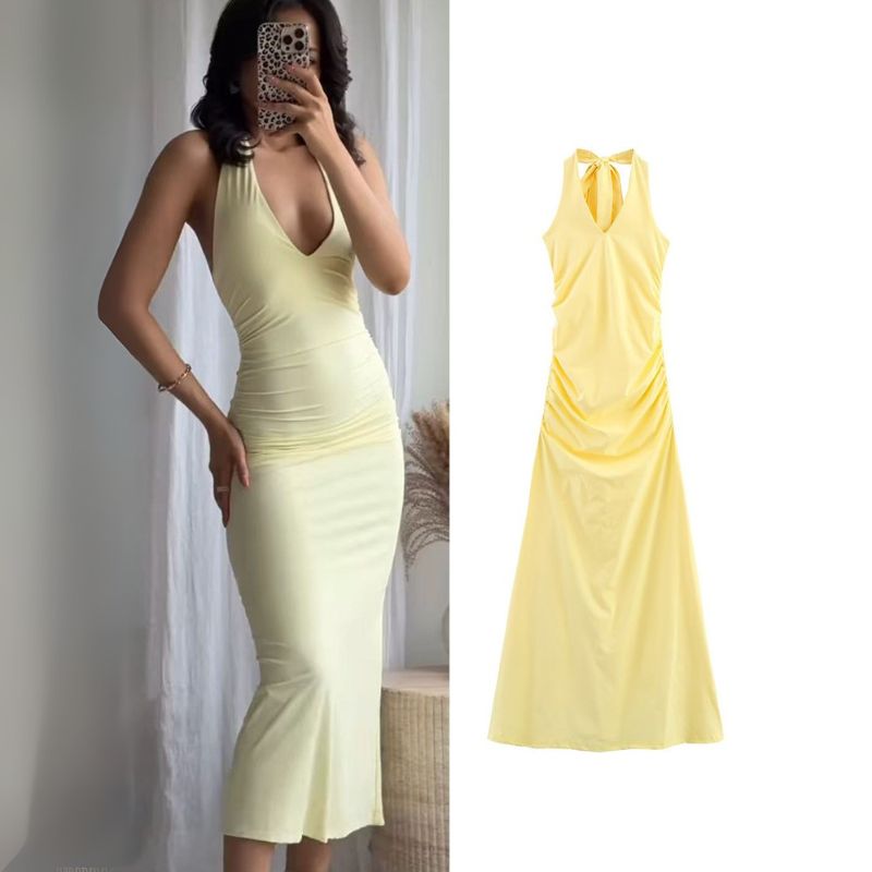 Vestido-Midi-Amarelo-Manteiga-Caroline_Modelo-Detalhes