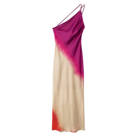 Vestido Midi De Seda Tie Dye Liana Roxo Vermelho  - Coradon