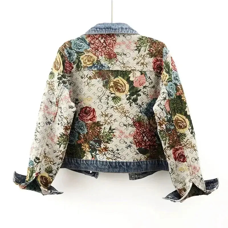 Jaqueta Jeans Feminina Estampada Roses - Coradon