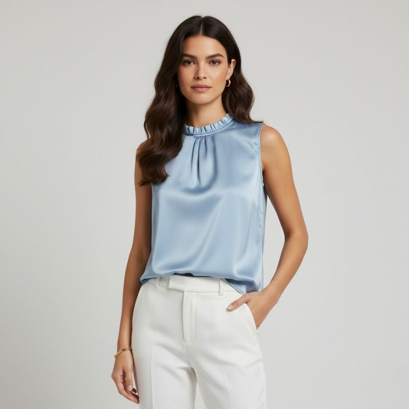 Blusa De Seda Feminina Azul Hermes