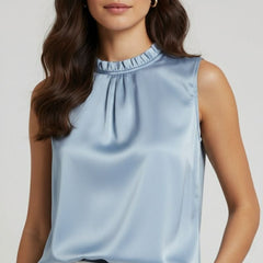 Blusa De Seda Feminina Azul Hermes