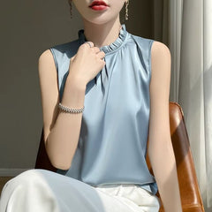 Blusa De Seda Feminina Azul Hermes