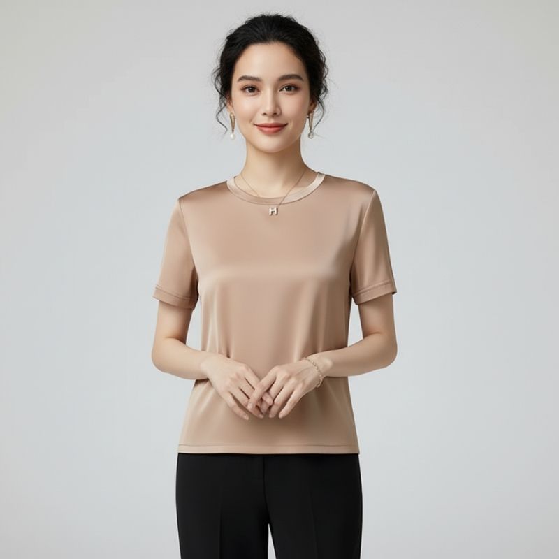 Blusa De Seda Feminina Marrom Claro Maya