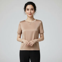 Blusa De Seda Feminina Marrom Claro Maya