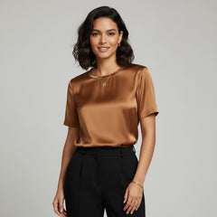Blusa De Seda Feminina Marrom Maya