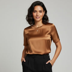 Blusa De Seda Feminina Marrom Maya