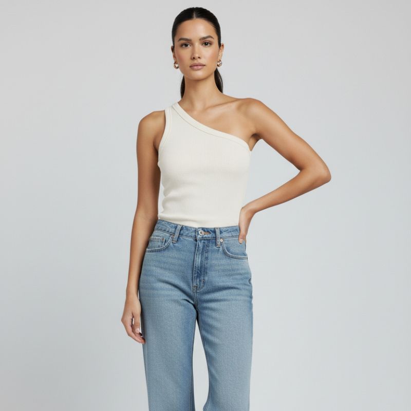 Blusa De Um Ombro Só Canelada Agatha