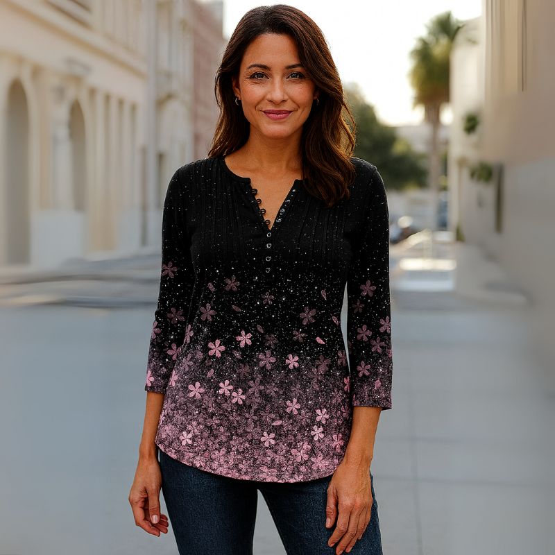 Blusa Feminina Manga 3/4 Flores