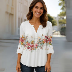 Blusa Feminina Manga 3/4 Flores