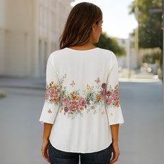 Blusa Feminina Manga 3/4 Flores