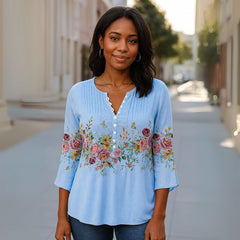Blusa Feminina Manga 3/4 Flores