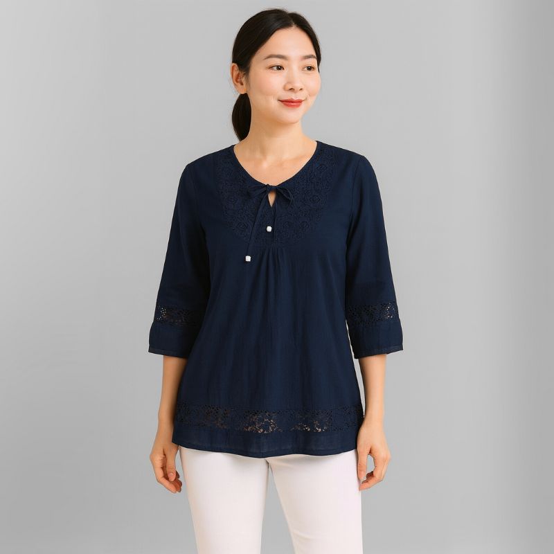 Blusa Feminina Manga 3/4 Renda Ághata