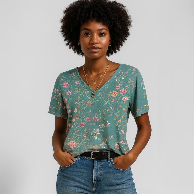 Blusa Feminina Manga Curta Flora