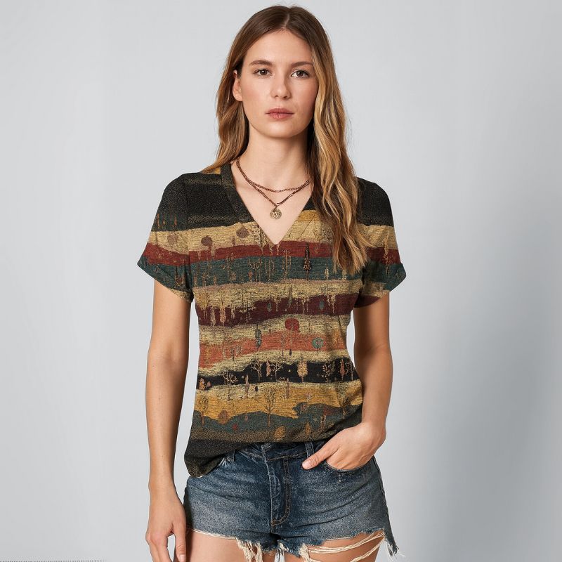 Blusa Feminina Manga Curta Retro