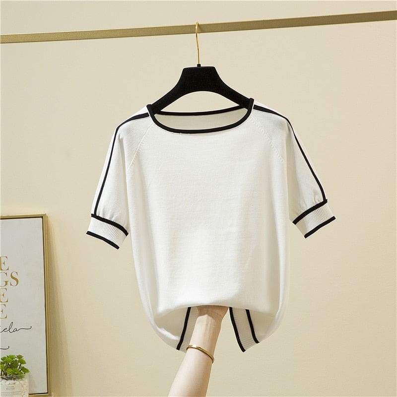 Blusa Feminina Manga Curta Stripe Branco Blusa Feminina Manga Curta Stripe - Coradon