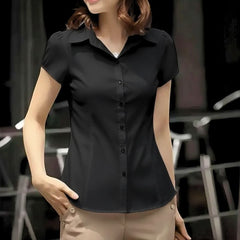 Blusa Feminina Social Manga Curta Preta Vaiolet