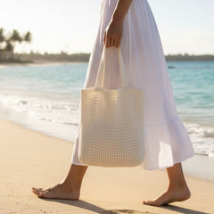 Bolsa de Crochê de Praia Grande Bege Magda