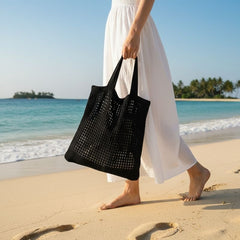 Bolsa de Crochê de Praia Grande Preta Magda