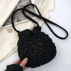 Bolsa de Crochê de Praia Preta Bucket