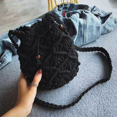 Bolsa de Crochê de Praia Preta Bucket