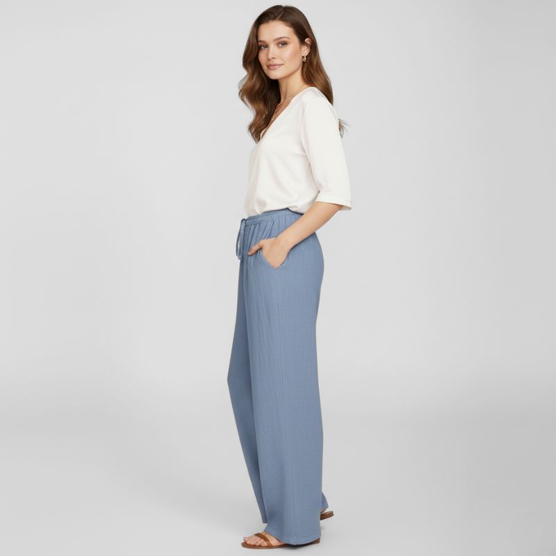 Calça Feminina de Algodão Azul Mara