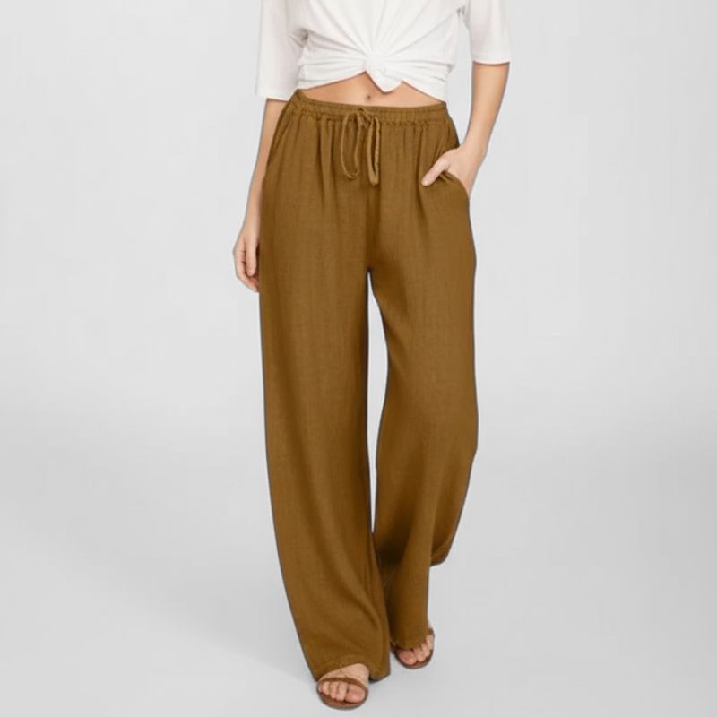 Calça Feminina de Algodão Bege Escuro Mara