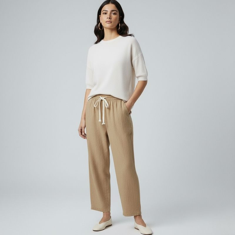Calça Pantacourt Bege Feminina Judith